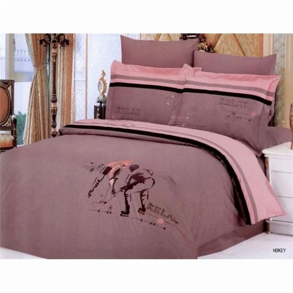 Le Vele Full-Queen- 6 Pieces Duvet Cover Bedding Set- Hockey - Mauve-Pink/Tan/Black
