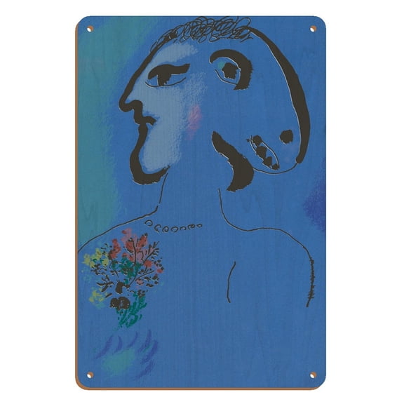 Le Village Bleu (Variation) - From an Original Color Lithograph by Marc Chagall 1974 - 8 x 12 inch Vintage Wood Art Sign