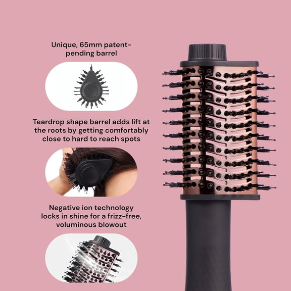 Le Volume Elevé 65MM 2-in-1  Brush Dryer| Dry and Style|  Teardrop Shape Barrel| 3 Heat Settings| 360° Vented Airflow| Ionic Technology for Frizz-Free Styling (Black)