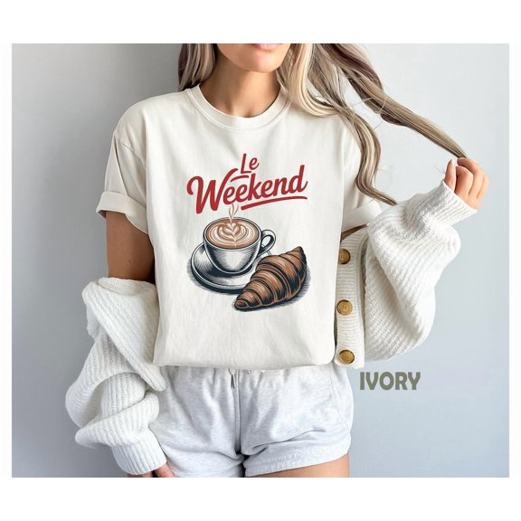 Le Weekend Shirt, Coffee tee, Croissant Shirt, French Shirt, Weekending T-Shirt, Retro Graphic Tee, Vintage Aesthetic, Le Weekend, Women All Size S-5Xl
