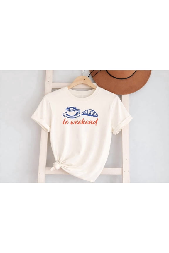 Le Weekend TShirts Croissant Coffee Printed Shirts French Coffee Lovers Shirt Retro Vintage Aesthetic Tees Tops Woman's Weekend T-Shirt