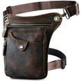 thumbnail image 1 of Le'aokuu Mens Genuine Leather Motorcycle Waist Pack Messenger Shoulder Drop Leg Bag, 1 of 8