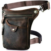 Le'aokuu Mens Genuine Leather Motorcycle Waist Pack Messenger Shoulder Drop Leg Bag