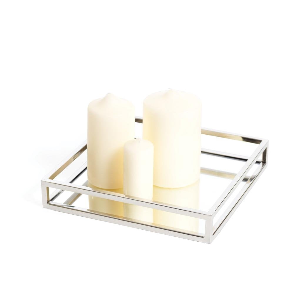 Le'raze Beautiful Mirrored Tray with Chrome Rails, Elegant Square