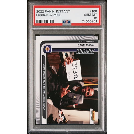 LeBron James 2022 Panini Instant Breaks KareemΓÇÖs Scoring Record Card #108 PSA 10