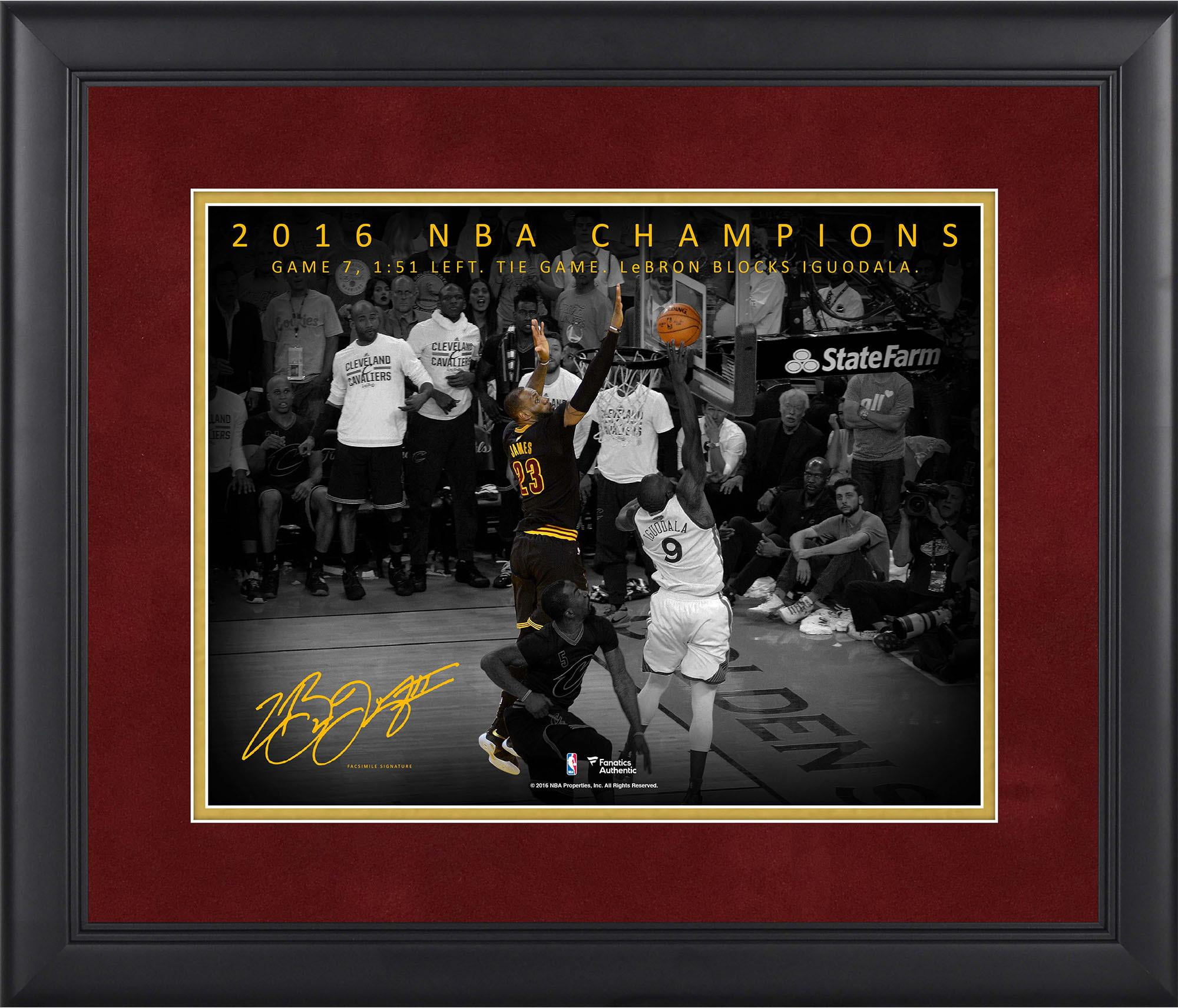FANATICS AUTHENTIC LeBron James Cleveland Cavaliers Framed 11" x 14" NBA Finals Game 7 Chasedown Block Moments Spotlight - Facsimile Signature