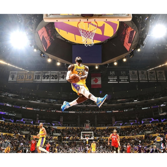 LeBron James Los Angeles Lakers Unsigned Dunk Against Houston Rockets Photograph
