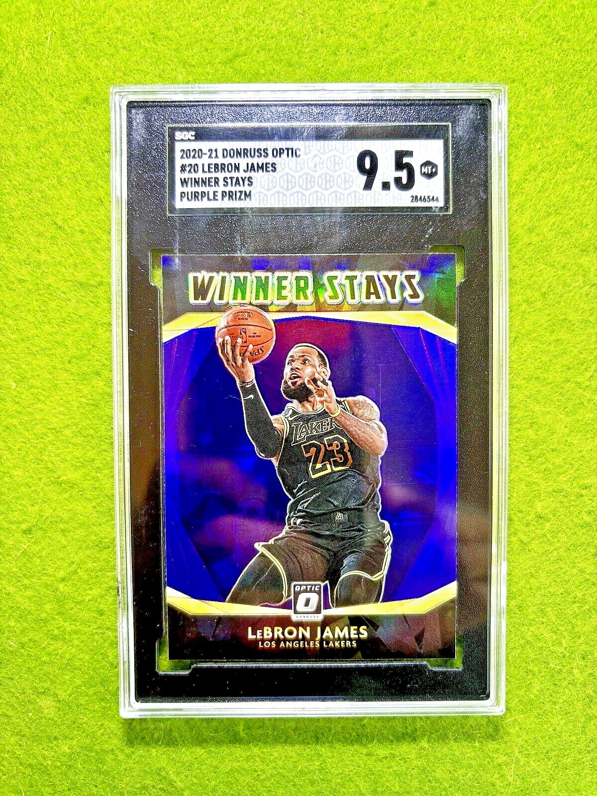LeBron James PURPLE PRIZM OPTIC CARD SGC 9.5 MINT+ LAKERS SP 2020