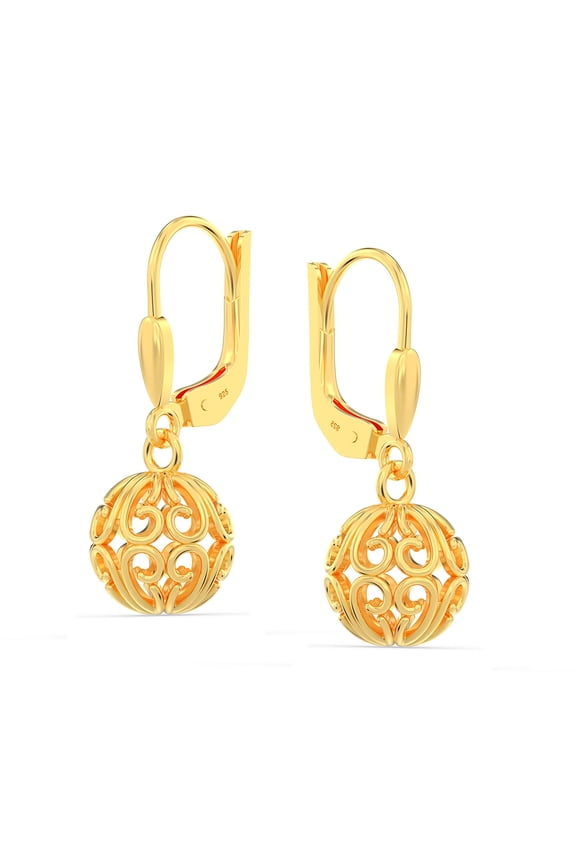 18K Gold-Plated 925 Sterling Silver Filigree Ball Leverback Drop Dangle Earring for Women and Teen 24MM