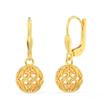 LeCalla 18K Gold-Plated 925 Sterling Silver Filigree Ball Leverback Drop Dangle Earring for Women and Teen Girls 24MM - Gifts for Mothers Day