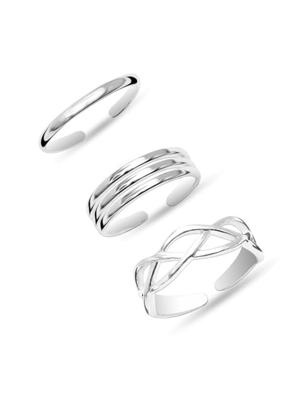 3Pcs 925 Sterling Silver Toe Rings for Women | Classic Adjustable Band Toe Ring | Summer Beach Foot Ring Jewelry for Women