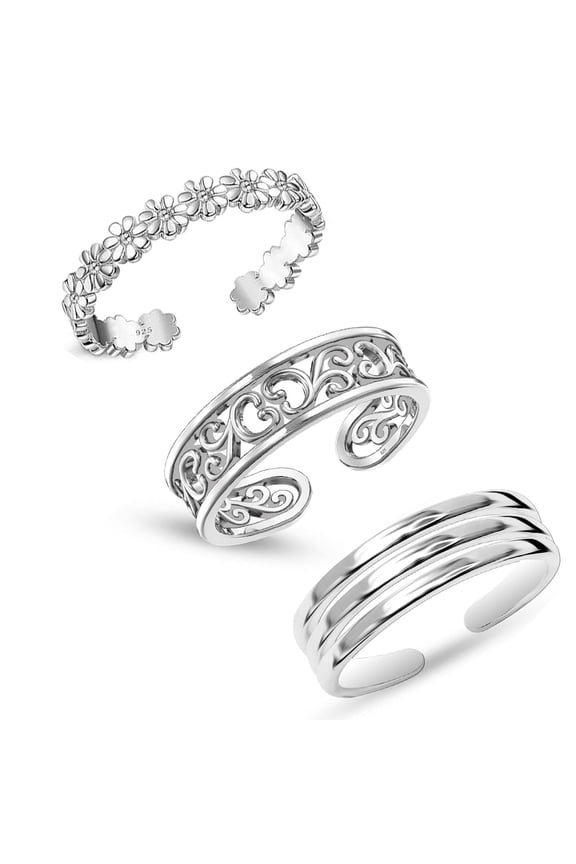 3Pcs 925 Sterling Silver Toe Rings for Women | Open Adjustable Cuff Band Toe Rings | Summer Beach Foot Jewelry