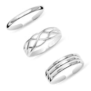 LeCalla 3Pcs Sterling Silver Toe Rings Set for Women | Hypoallergenic Adjustable Simple Band Toe Ring | Summer Beach Open Toe Ring Foot Jewelry Set