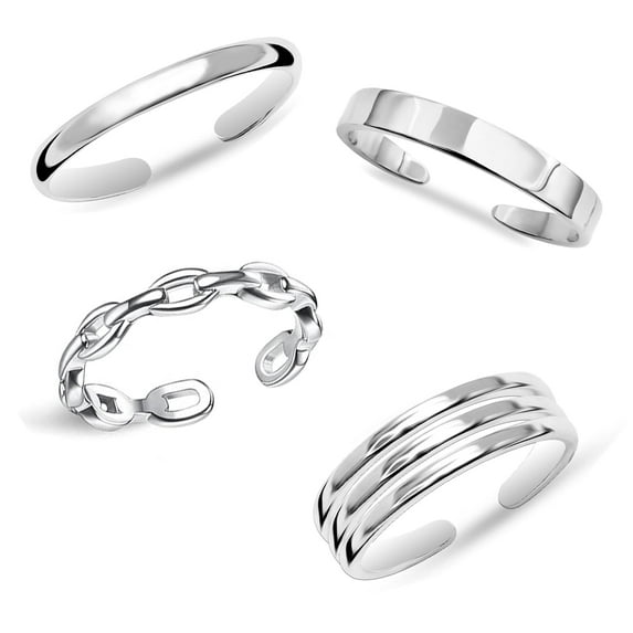 LeCalla 4 Pcs 925 Sterling Silver Toe Rings for Women | Open Adjustable Band Rings Jewelry Set | Summer Beach Toe Rings Set Foot Jewelry