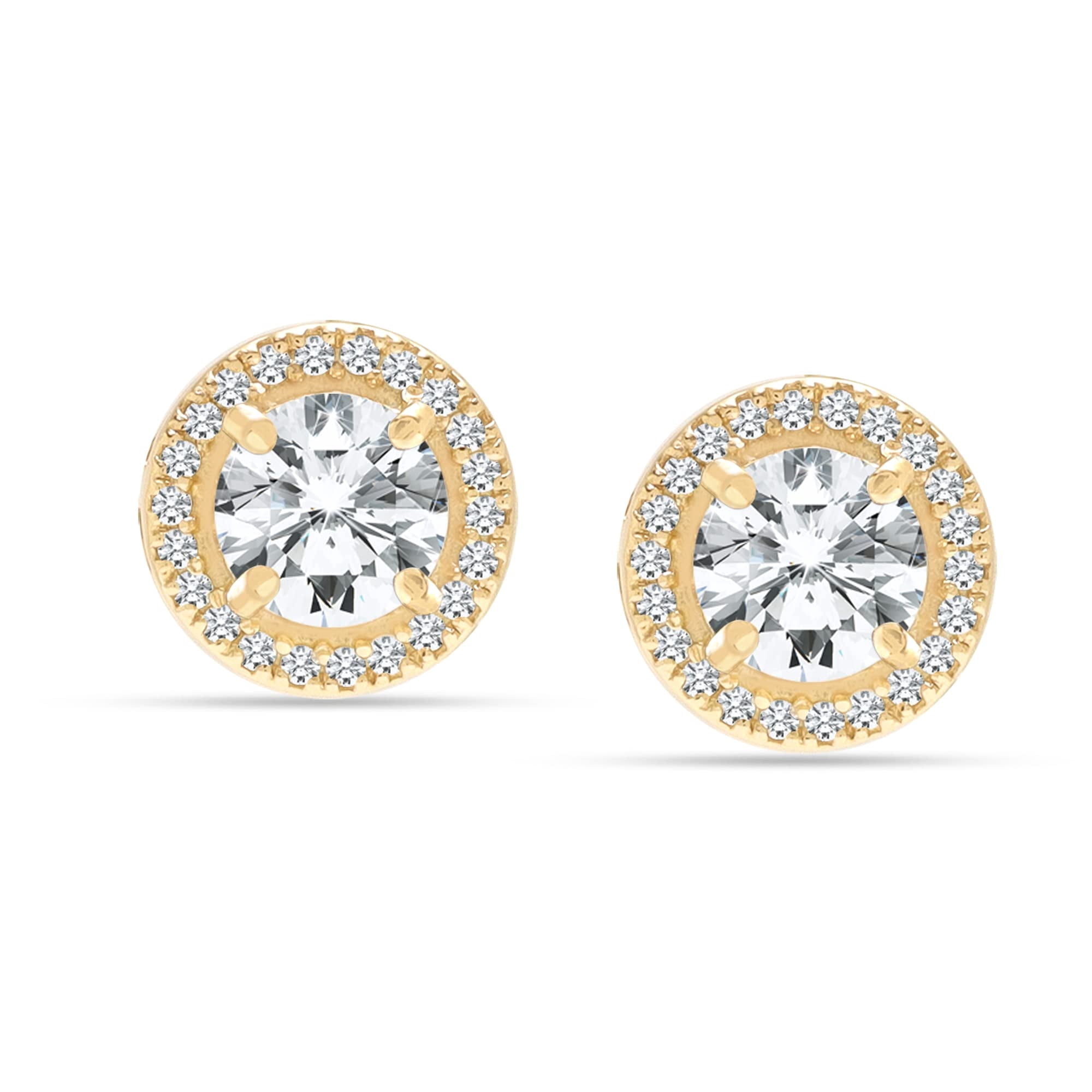 LeCalla 925 Sterling Silver 14K Gold-Plated Brilliant Round Cubic Zirconia Halo Post Stud Earrings for Men Women and Teen 15MM