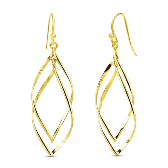 LeCalla 925 Sterling Silver 14K Gold-Plated Double Twisted Boho Dangle Drop Earrings Linear Marquise Loops for Women and Teen 55MM