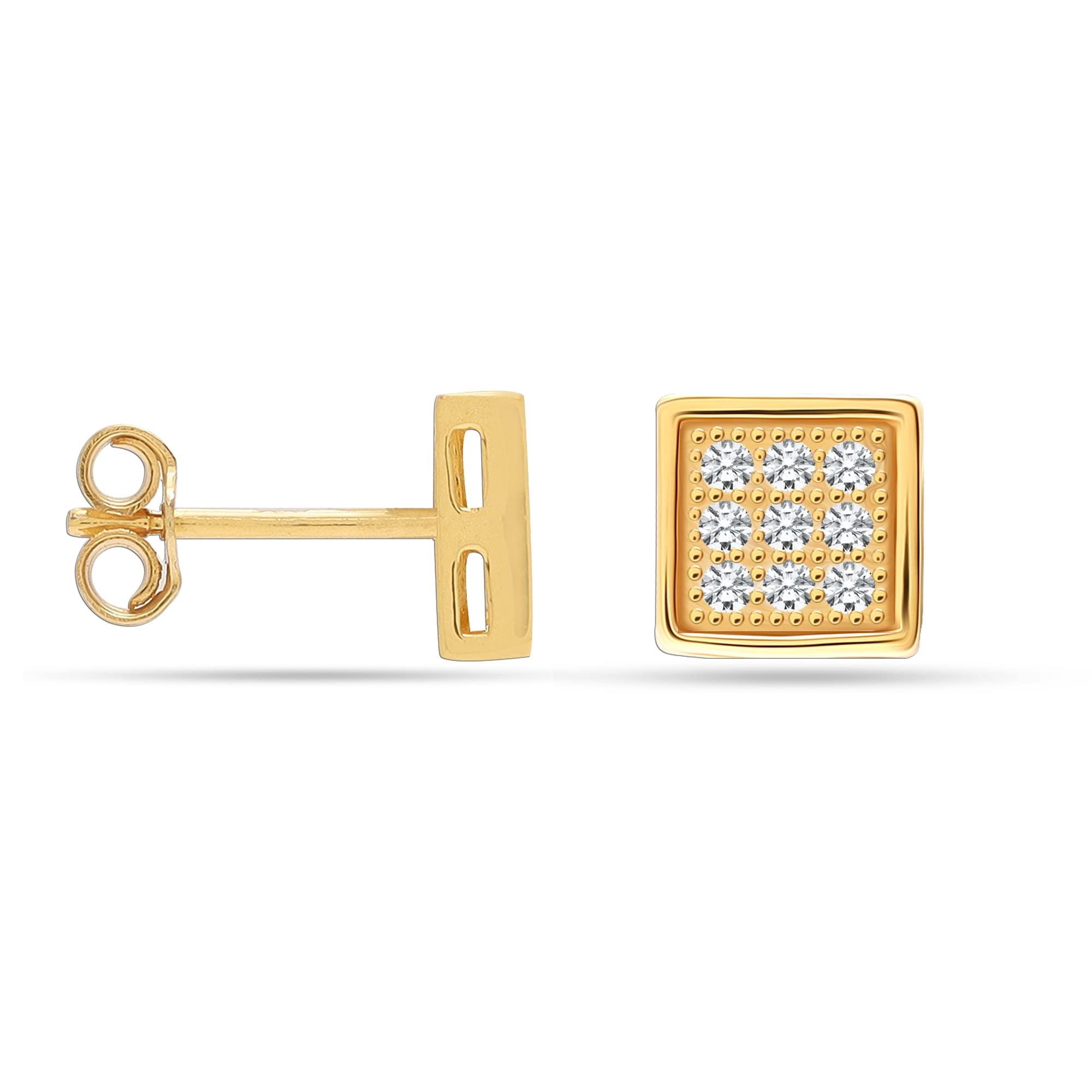 LeCalla 925 Sterling Silver 14K Gold-Plated Geometric Square Cubic-Zirconia Micro Pave SMALL Stud Earrings for Women and Teen 8MM