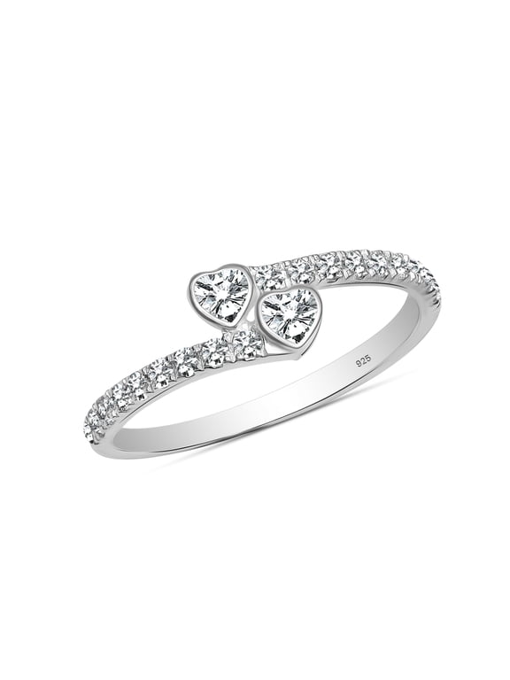 925 Sterling Silver 14K Rhodium Plated CZ Heart Ring for Women Lightweight Italian Design Cubic Zirconia Cute Minimalist Heart Finger Rings for Her (Size - 7)