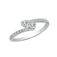thumbnail image 1 of LeCalla 925 Sterling Silver 14K Rhodium Plated Light Weight Italian Design Wedding Band Rings for Women With Two Sparkling Cubic Zirconia CZ Heart Finger Rings for Her (Size - 5), 1 of 7