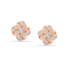LeCalla 925 Sterling Silver 14K Rose Gold-Plated Cubic Zirconia SMALL Love Knot Micro Pave Stud Earrings for Women and Teen Girls 12MM - Mothers Day Gifts