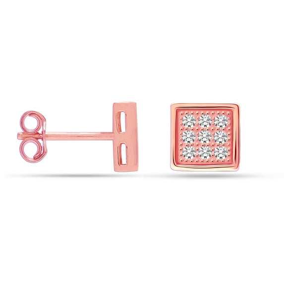 LeCalla 925 Sterling Silver 14K Rose Gold-Plated SMALL Square Cubic-Zirconia Micro Pave Stud Earrings for Women and Teen 8MM
