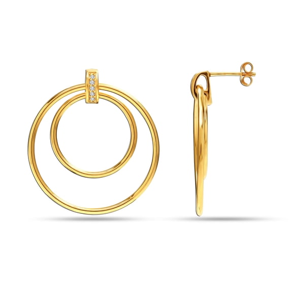 LeCalla 925 Sterling Silver 14K Yellow Gold-Plated Double Circle Hoop Stud Earrings for Women and Teen 33MM