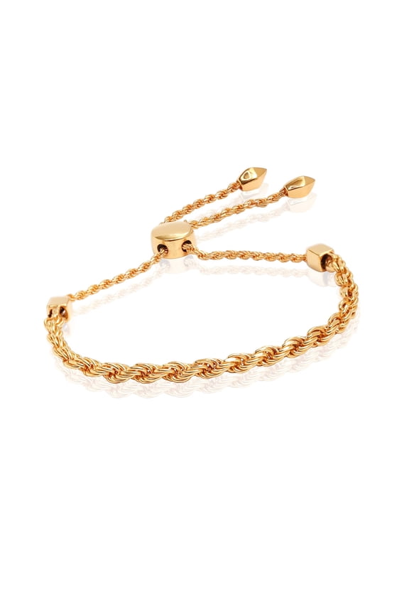 925 Sterling Silver 18K Gold-Plated Corda Friendship Slider Adjustable Bracelet for Women Teen 10" Inch