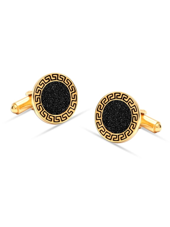 925 Sterling Silver 18K Gold-Plated Greek Key Cufflinks Set for Men 19MM