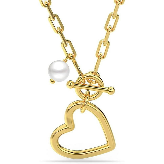 LeCalla 925 Sterling Silver 18K Yellow-Gold Plated Cultured Pearl Heart Pendant Necklace for Women and Teen 18MM