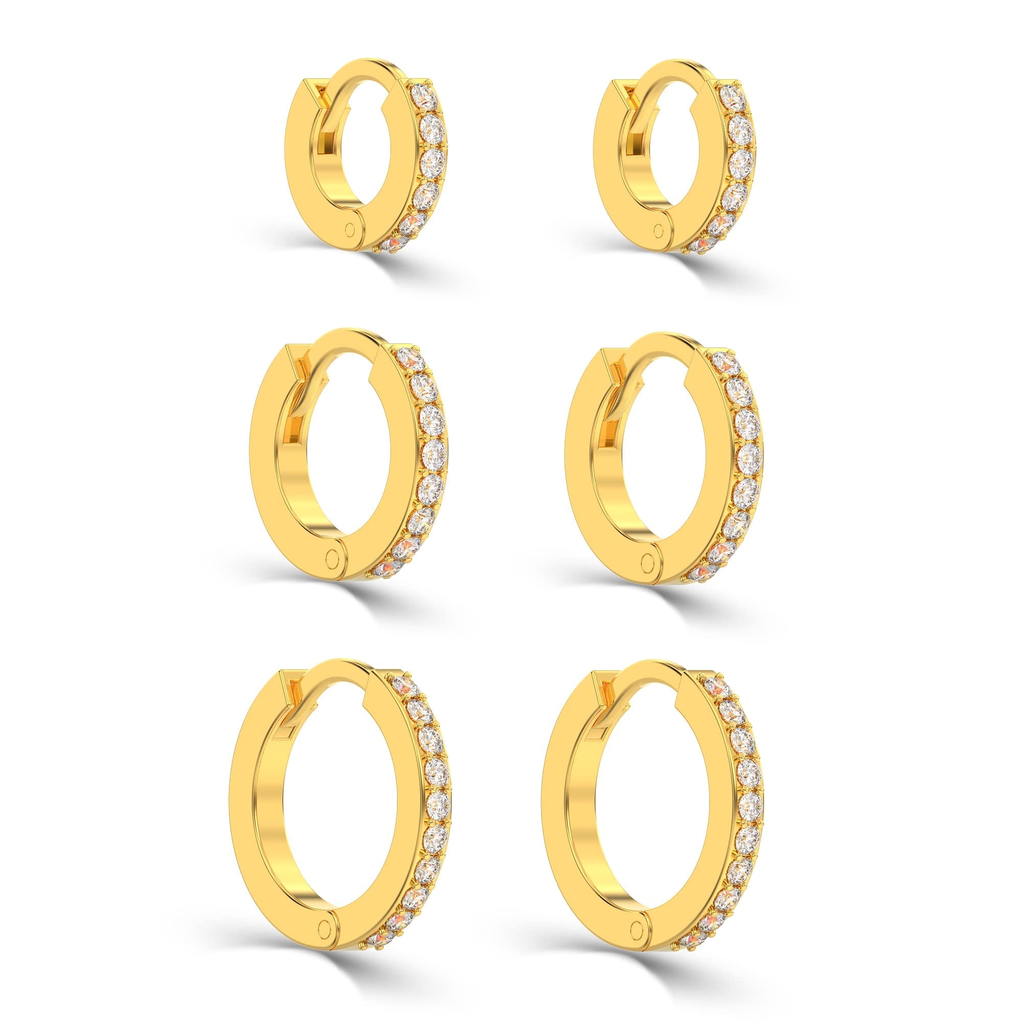 LeCalla 925 Sterling Silver 18K Yellow-Gold Plated Post Small Hoop Earrings Hypoallergenic CZ Huggie Hoop Earring for Women Set of 3 Pair (8MM, 10MM, 12MM)