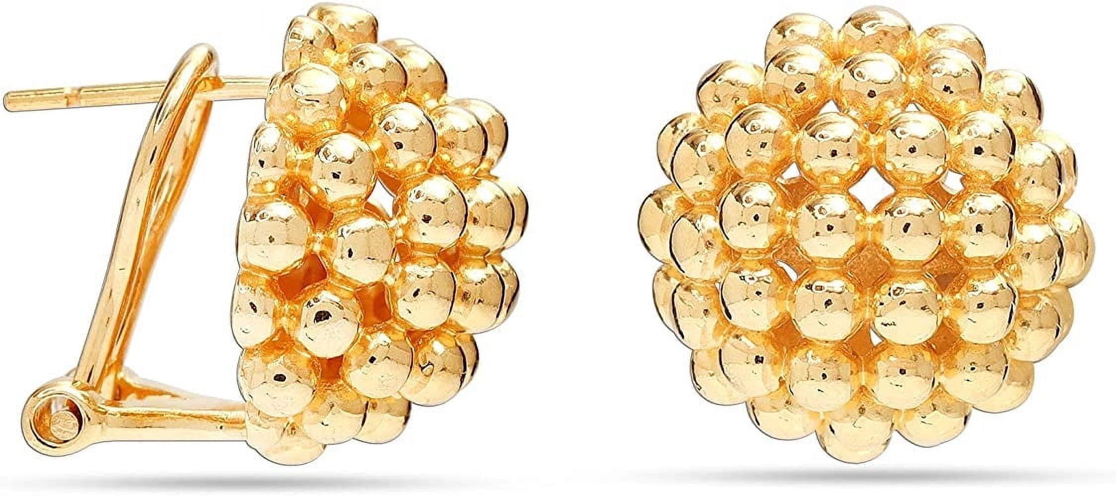 LeCalla 925 Sterling Silver 18K Yellow-Gold Plated Round Beaded Omega Back Stud Earrings for Women and Teen 15MM