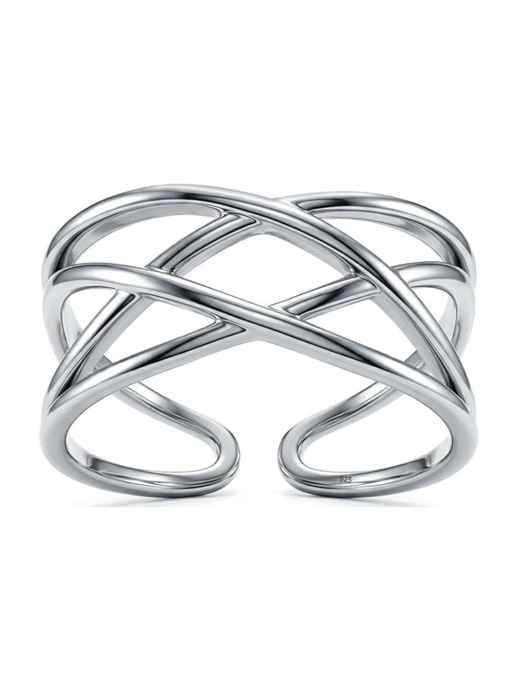 925 Sterling Silver Adjustable Criss Cross Ring for Women | Minimalist Open Wrap Band Ring | Dainty Stackable Crossover Ring | Lightweight Finger Ring Jewelry Gift for Women