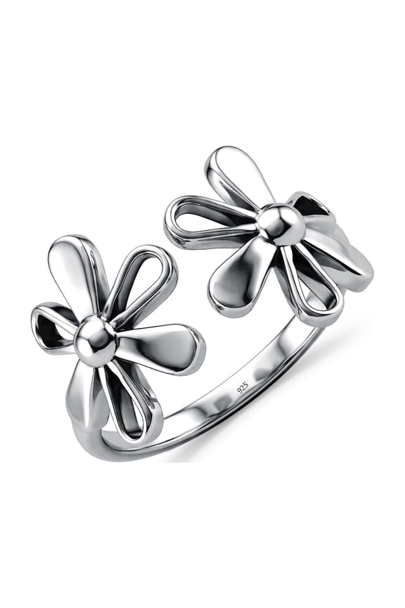 925 Sterling Silver Adjustable Flower Ring for Women | Floral Open Ring Dainty Minimalist Wrap Ring | Cute Daisy Design Finger Ring | Lightweight Stackable Everyday Jewelry Gift for Women