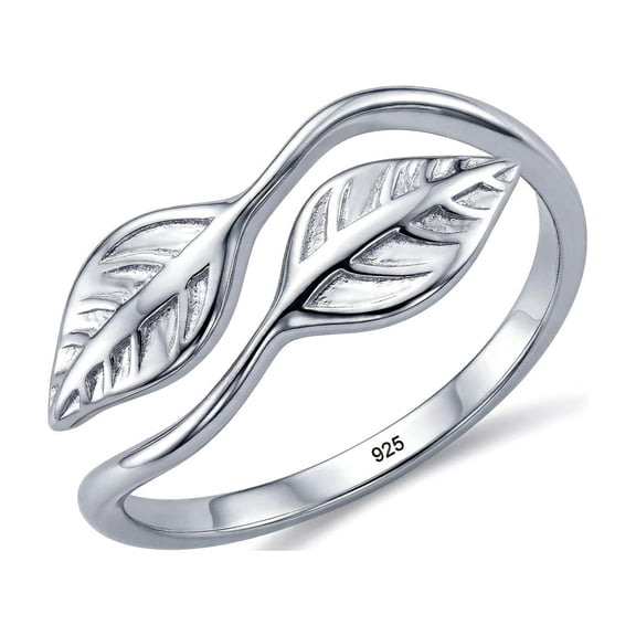 LeCalla 925 Sterling Silver Adjustable Leaf Ring for Women | Rhodium-Plated Minimalist Nature Inspired Open Ring | Dainty Wrap Finger Ring | Stackable Ring Jewelry Gift for Women