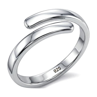 LeCalla 925 Sterling Silver Adjustable Open Band Ring for Women | Minimalist Double Layer Wrap Ring | Dainty Stackable Finger Ring | Lightweight Jewelry Gift for Women