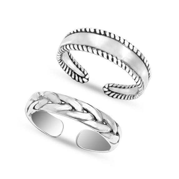 LeCalla 925 Sterling Silver Adjustable Toe Rings Hypoallergenic Light-Weight Vintage Toe Rings Set of 2 Pcs