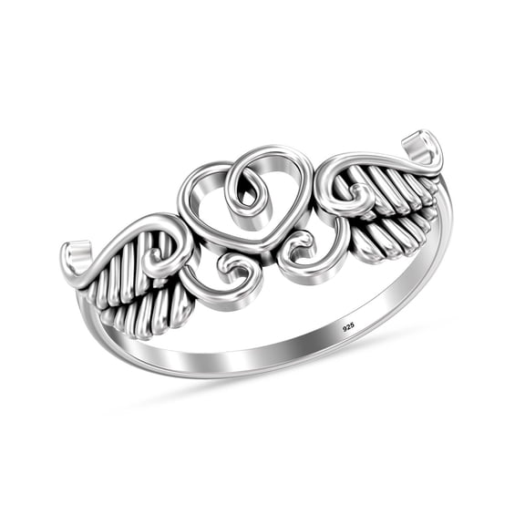 LeCalla 925 Sterling Silver Hypoallergenic Angel Wings Heart Rings for Women (Size - 9)