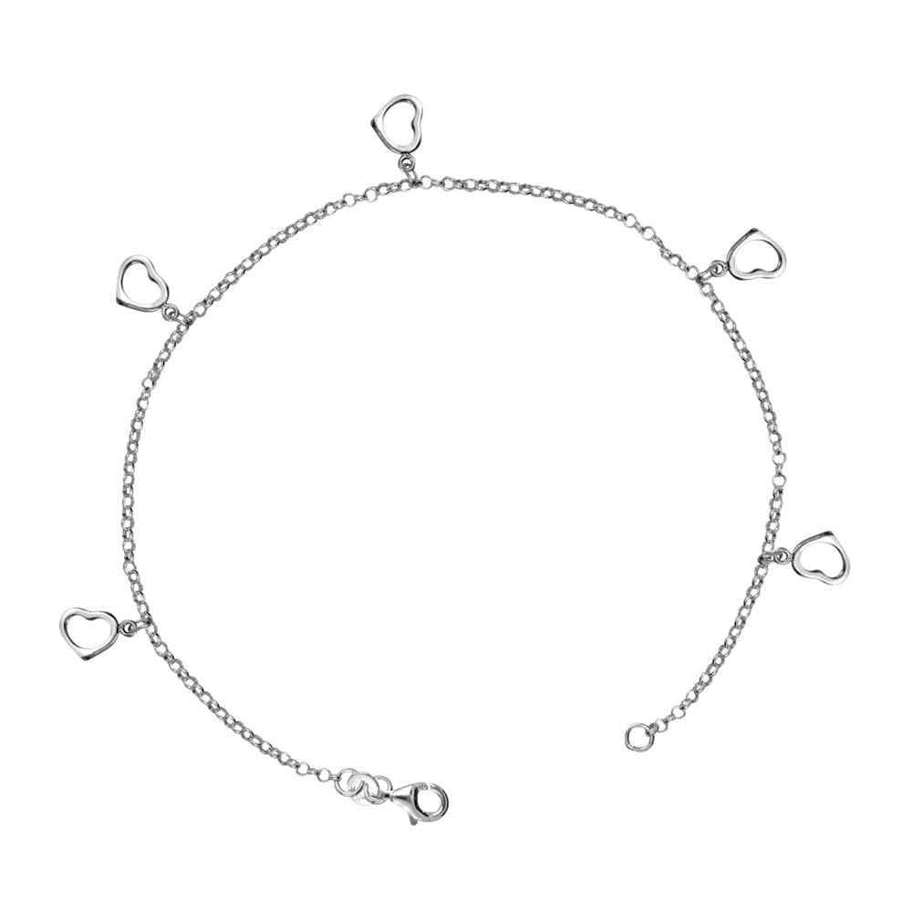 LeCalla 925 Sterling Silver Anklet With Heart Charms Hypoallergenic Jewelry for Female and Teen 10.5" Inch