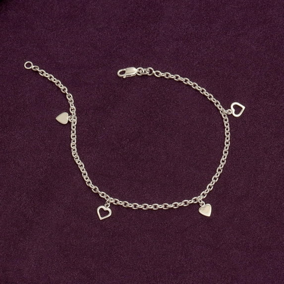 LeCalla 925 Sterling Silver Anklet With Heart Charms Light-Weight Jewelry for Women and Teen 9" Inch
