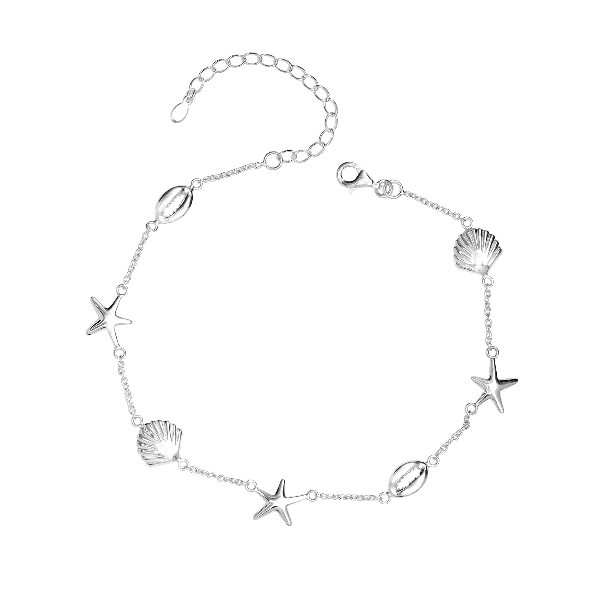 LeCalla 925 Sterling Silver Anklets Summer Beach Jewelry Light-Weight Hypoallergenic Cable Chain Sea-Life Anklets for Female and Teen 10" Inch
