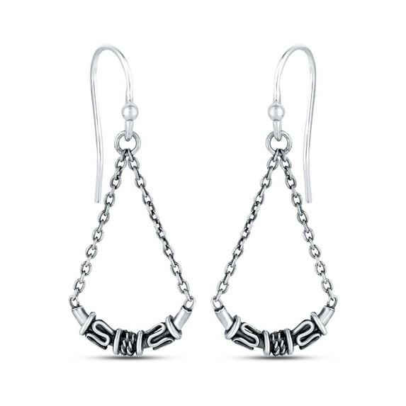 LeCalla 925 Sterling Silver Antique Balinese Fishhook Tear Drop Earrings Jewelry for Women and Teen 36MM