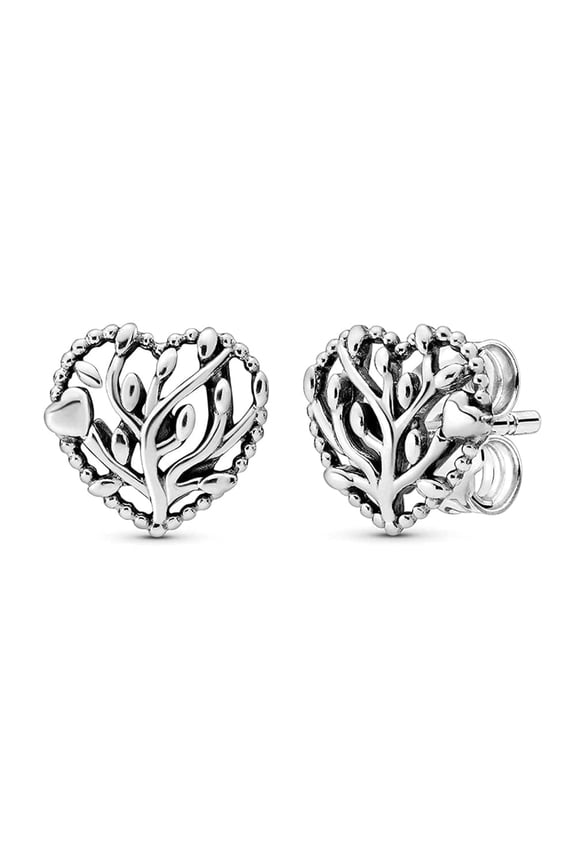 925 Sterling Silver Antique Family Tree SMALL Heart Stud Earrings Jewelry Gifts for Women and Teen 10MM