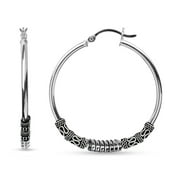 LECALLA 925 Sterling Silver Antique Oxidized Click Top Big Balinese Hoop Earrings Jewelry Gifts for Women and Teen 60MM