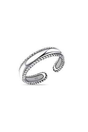 925 Sterling Silver Antique Textured Edge Open Toe Rings for Women Vintage Adjustable Stackable Toe Rings Simple Knuckle Ring 5 MM