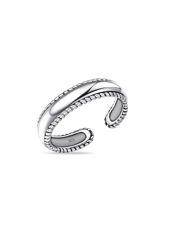 925 Sterling Silver Antique Textured Edge Open Toe Rings for Women Vintage Adjustable Stackable Toe Rings Simple Knuckle Ring 5 MM