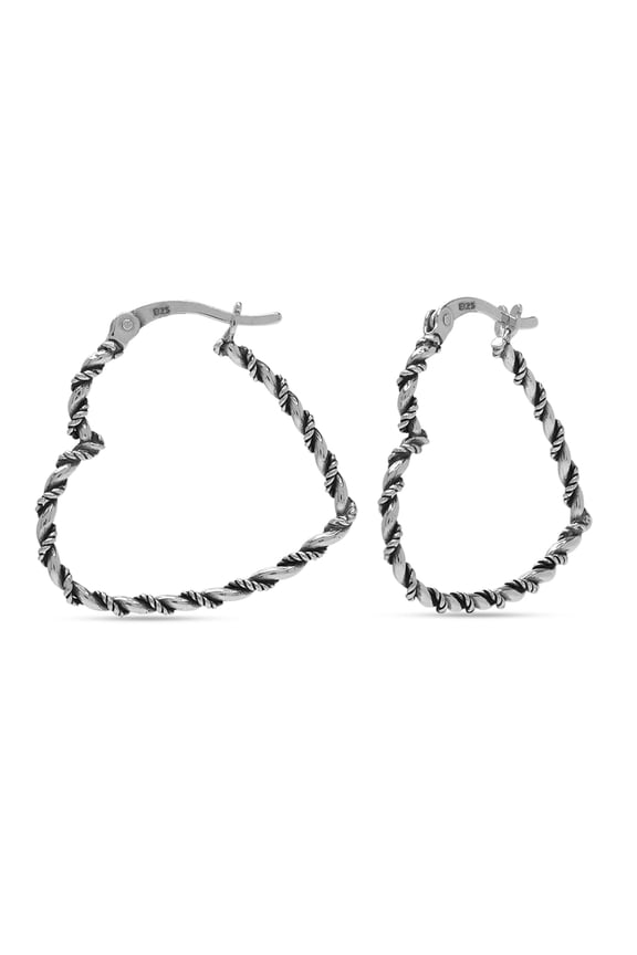 925 Sterling Silver Antique Weaved Heart Shape Earrings Lightweight Twisted Rope Design Click-Top Hoop Earrings for Women Teen 26MM
