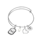 LECALLA 925 Sterling Silver Aunt Expandable Wire Multi-Charm Bangle Bracelet for Women