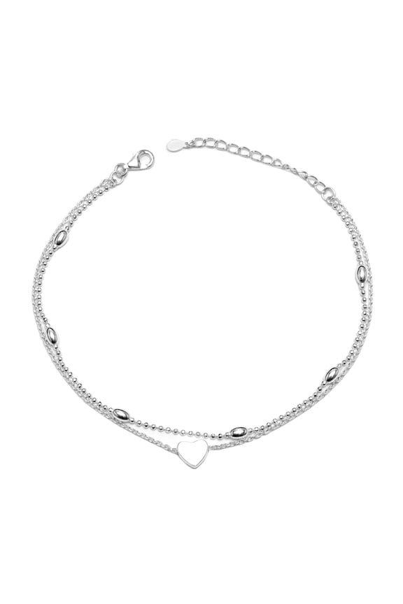925 Sterling Silver Ball Chain Anklets With Heart Charm Hypoallergenic Jewelry Gifts for Women and Teen 10" Inch