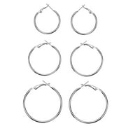 LECALLA 925 Sterling Silver Big Hoop Earrings Hypoallergenic Clutchless Jewelry Earrings for Women and Teen Set of 3 Pair (40mm, 50mm, 60mm)