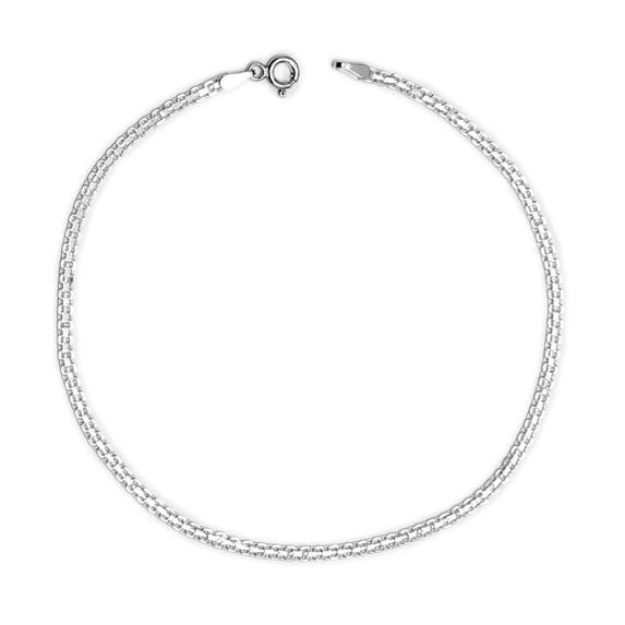 LeCalla 925 Sterling Silver Bismark Chain Anklets for Female, Basic Chain Link Anklets Beach Anklets, Summer Jewelry Gifts, 10" Inch